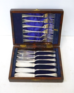 Lot 230 - Vintage EPNS Fish Fork & Knife Set for 6 - In Original Inlaid Wood