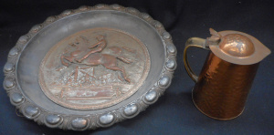 Lot 267 - 2 x Metal items, Wall plaque Trophy of Steeplechase with initials sigh