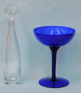 Lot 309 - 2 pces Art Glass inc Cobalt blue pedestal bowl with twisted stem 25cm