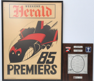 Lot 311 - 2 x Essendon 1985 Premiership pieces - Framed Original Weg Poster + Te