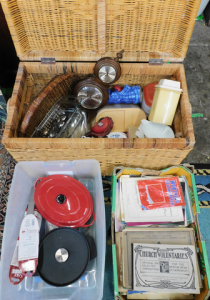 2 x Boxe & Cane Chest with contents inc Tupperware, Ramekins, China,Ceramics