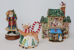 3 x Christmas ceramic themed display items inc Blue Sky Ceramics - The Holiday H