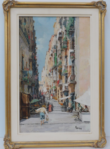 Gianni (Italian, Active c1930s - 50s) Gilt Framed Oil Painting - Busy Street Sce