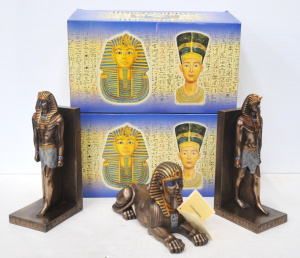 2 x boxed Egyptian collection inc Pair Pharaoh King Tut Bookends 26cm H & Sp