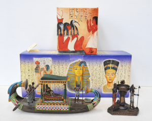 2 x Boxed Egyptian themed Bronzed finish Items inc Royal Lunar Barge 32cm L &