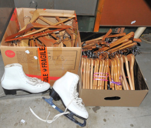 2 x Boxes of Wooden Clothes hangers incl Hangers w Clamps, Coat Hangers etc