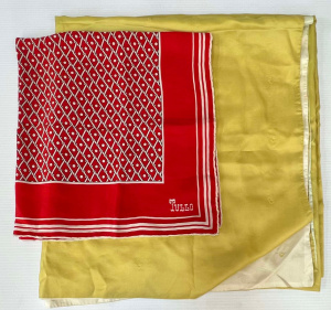 2 x silk access - 1960s Norma Tullo red silk crepe scarf & large Banana Repu