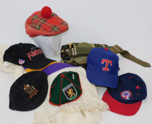 Box lot - Vintage Mens Hats & Access - old Felt School Cap, large xtra Long