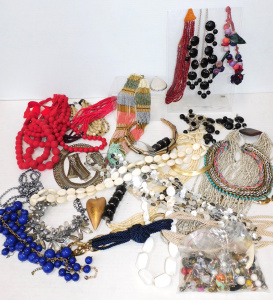 Box lot of Costume Jewellery inc necklaces - chunky, beaded, rope, resin, metal