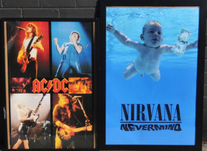 Framed ACDC Poster & Mounted Nirvana Nevermind Album Cover Pic