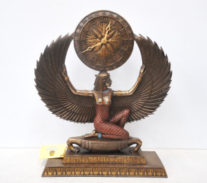 Heavy Bronzed Finish Eygptian Isis Figural Mantel Clock - Hand detailed on Stepp