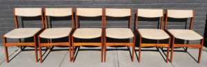 Set of 6 Teak Mid Century Danish Dining Chairs in Teak w Fabric Upholstery, Desi