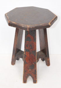 Vintage Wooden Poker Work Stool w Decoration to Legs & Top - Approx 42cm H