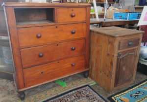 Lot 4 - 2 x pieces vintage Furniture - Victorian Cedar & pine Chest of Drawe