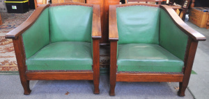 Lot 7 - Pair c1930s Blackwood Framed Art Deco Club Chairs - contrasting Green Vi