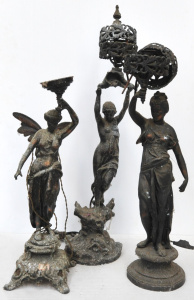 Lot 33 - 3x vintage Spelter lamps - all Classical female figures incl Fairy with