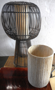 Lot 35 - 2 x modernist Lamps - small Rocket like lamp w Woolen string shade + Ca