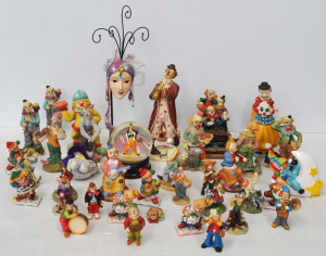 Lot 38 - Box Lot of Resin & Ceramic Clown Figueres incl Snow Globe, Clowns P