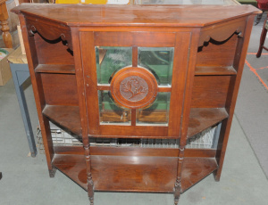 Lot 46 - Victorian Cedar Hall Cabinet Shelf - Mirrored Cupboard to centre with