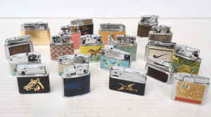 Lot 51 - Group Lot of Vintage Decorative Fuel Cigarette Lighters incl Crown Slid