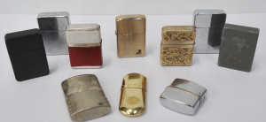 Lot 55 - Group Lot Mixed Vintage Silver & Gold Toned Cigarette Lighters - in