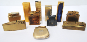 Lot 63 - Group Lot Vintage Gold Toned Cigarette Lighters - Stylish Shapes, Varyi