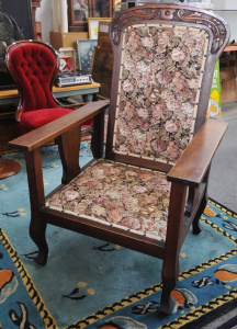 Lot 66 - Vintage c1915 Blackwood & Oak Morris Chair - floral upholstery, lar