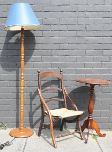 Lot 70 - 3 Pieces of Vintage Furniture incl Standard Lamp w Shade, 1940s Campaig