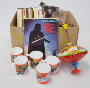 Lot 82 - Box of Vintage Items incl Assorted VHS Tapes, 5 x GI Joe Plastic Mugs,