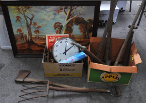 Lot 88 - 2 x Boxes Mixed Items incl Framed Picture, Hand Tools & Box of Mixe