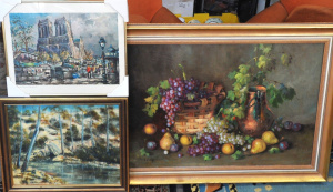 Lot 93 - 3 x Framed Paintings & Prints - Large gilt framed Classical Still L