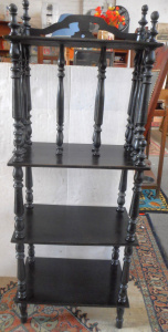 Lot 96 - Vintage Ornate Ebonised Victorian 3 tier Shelf Canterbury - Turned col