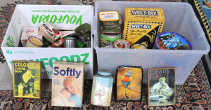 Lot 99 - 2 x Boxes of Vintage Tins & Homeware Items incl Tobacco Tins, Bushe