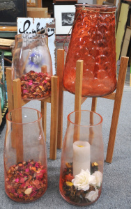 Lot 100 - 4 x Large Modern Pink Glass Vases incl Two w Stands - Largest Glass Co