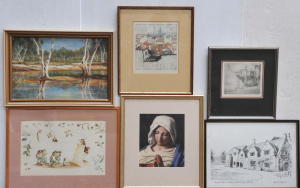 Lot 109 - Group lot - Framed paintings, prints & Etchings incl 2 x Meme Oliv