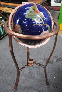 Lot 110 - Semi Precious Polished Stone Blue Globe of the World on Copper Stand w