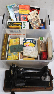 Lot 112 - 2 x Boxes of Gardening & Other Books & A Vintage Singer Sewing