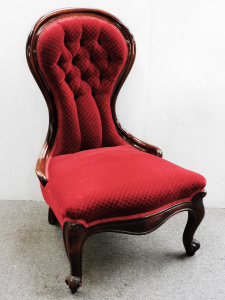 Lot 125 - Victorian Ladies Chair - Cabriole legs - Burgundy self patterned uphol