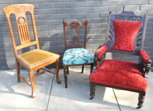 Lot 126 - Group lot - Edwardian Gents Chair in Red Velour Upholstery, High back