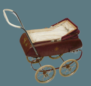 Lot 137 - Vintage English Triang Dolls Pram - Burgundy with cream interior