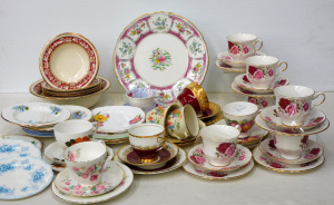 Lot 151 - Large Group English China inc 6 x Queen Anne Rose Trios, Aynsley Burgu