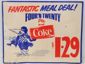 Lot 154 - Vintage Cardboard double sided sign - Fantastic meal Deal! Four 'n Twe