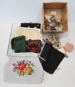 Lot 158 - Box Vintage Ladies Costume Jewellery, Bags & Access - beaded Bags