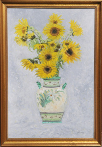 Lot 168 - Perry Fletcher (1958 - ) Large Gilt Framed Oil Painting - Sunflowers -