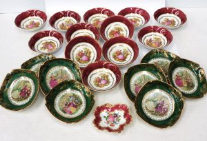 Lot 181 - Group lot of French Limoges inc Set of 12 bowls burgundy & gilt wi