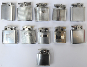 Lot 195 - Group Lot Vintage Ronson Cigarette Lighters - all silver toned, some v