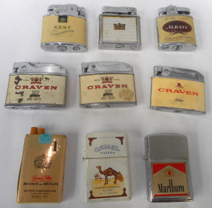 Lot 216 - Group Cigarette Brand Cigarette Lighters, incl Kent, Craven A, Camel,