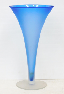 Lot 228 - Large Modernist Krosno Glass Trumpet Vase - Frosted Clear & Blue,