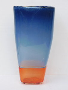 Lot 229 - Large Miles Johnson signed Australian Art Glass Vase - Orange lower se