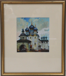 Lot 237 - Artist Unknown small Gilt Framed 1988 Russian Gouache - Rostov Kremlin